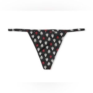 VICTORIA'S SECRET Stretch Cotton V-String Panty Christmas Tree Holiday Sz Small